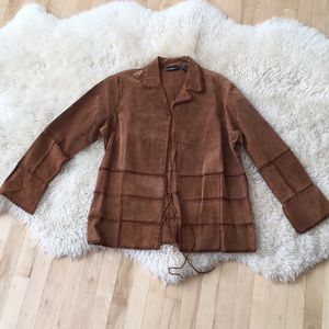 Suede Leather Jacket w/ Crochet Patches